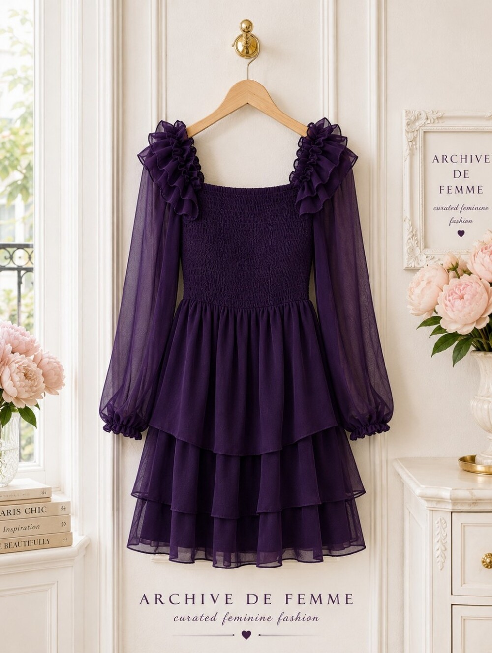 Byinns Plum Purple Tiered Chiffon Ruffle Mini Dress Small Romantic - Picture 6 of 11
